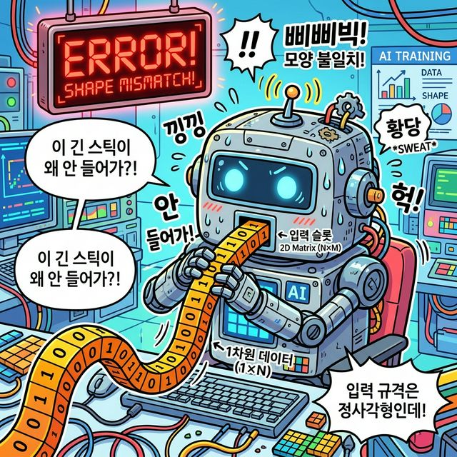 배열에 모양이 일치하지 않아 AI 연산에 문제를 일으키는 모습