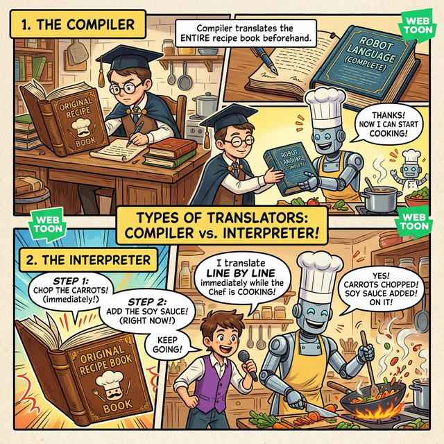 요리책 번역에 비유한 컴파일러와 인터프리터 웹툰