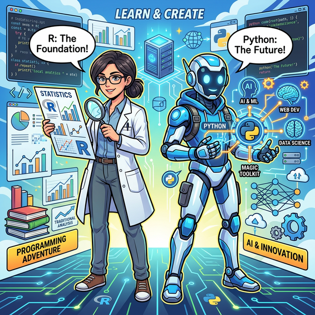 R언어와 파이썬의 차이를 보여주는 웹툰 이미지