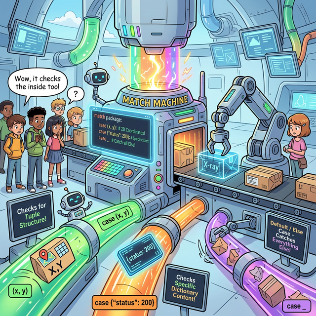 패턴 매칭 개념도: 복잡한 화물을 형태와 색상에 따라 알아서 척척 분류하는 최첨단 스마트 기차 분류장